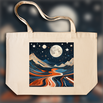 Tote bag - Futurisme, Lune et ciel étoilé - 1287785752