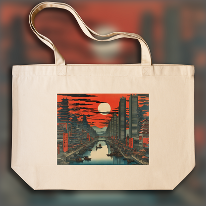 Tote bag - Vues poétiques ukiyo-e, moments fugaces, cybernetic city - 1429507643