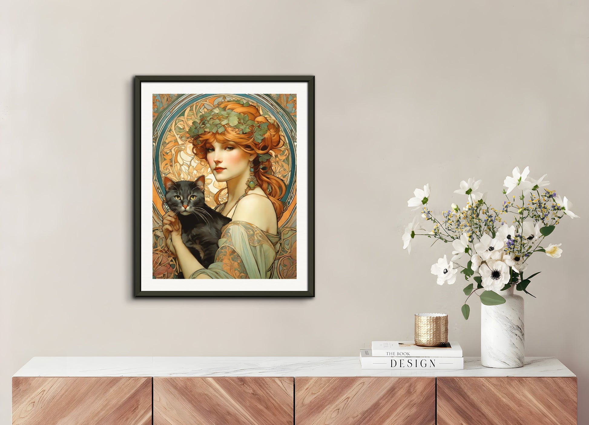 Poster with metal frame: Alfons Mucha, Cat