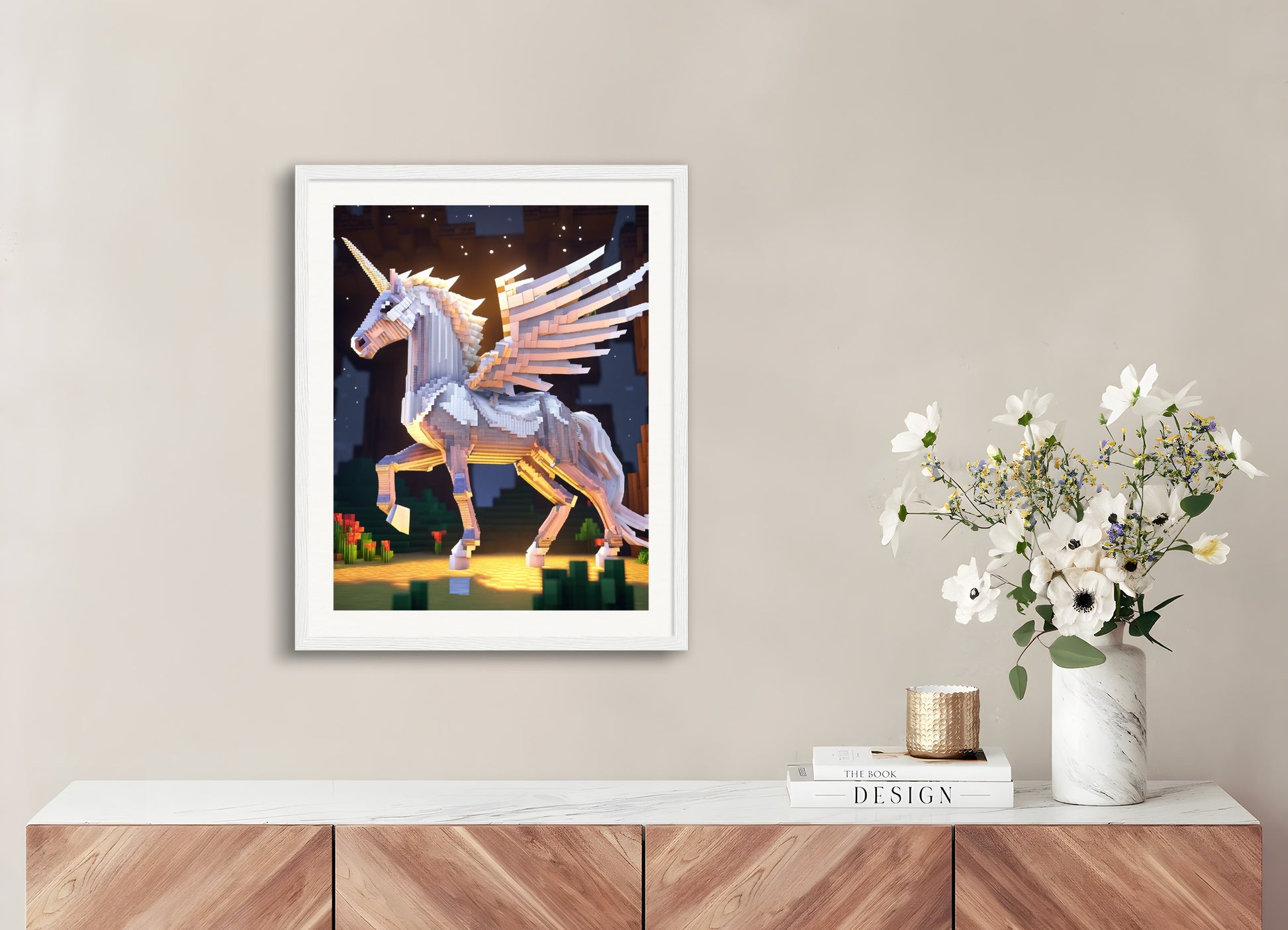 Poster with wood frame: Minecraft, Unicorn