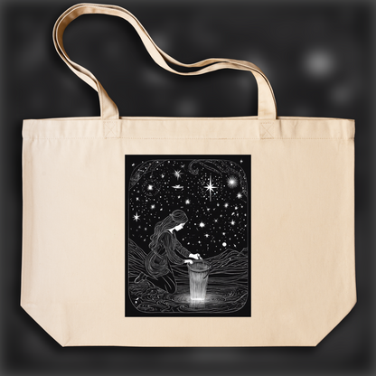 Tote bag - Constellations beautiful drawing, black background, Astrology, a women pouring a bucket of water - 2113464847