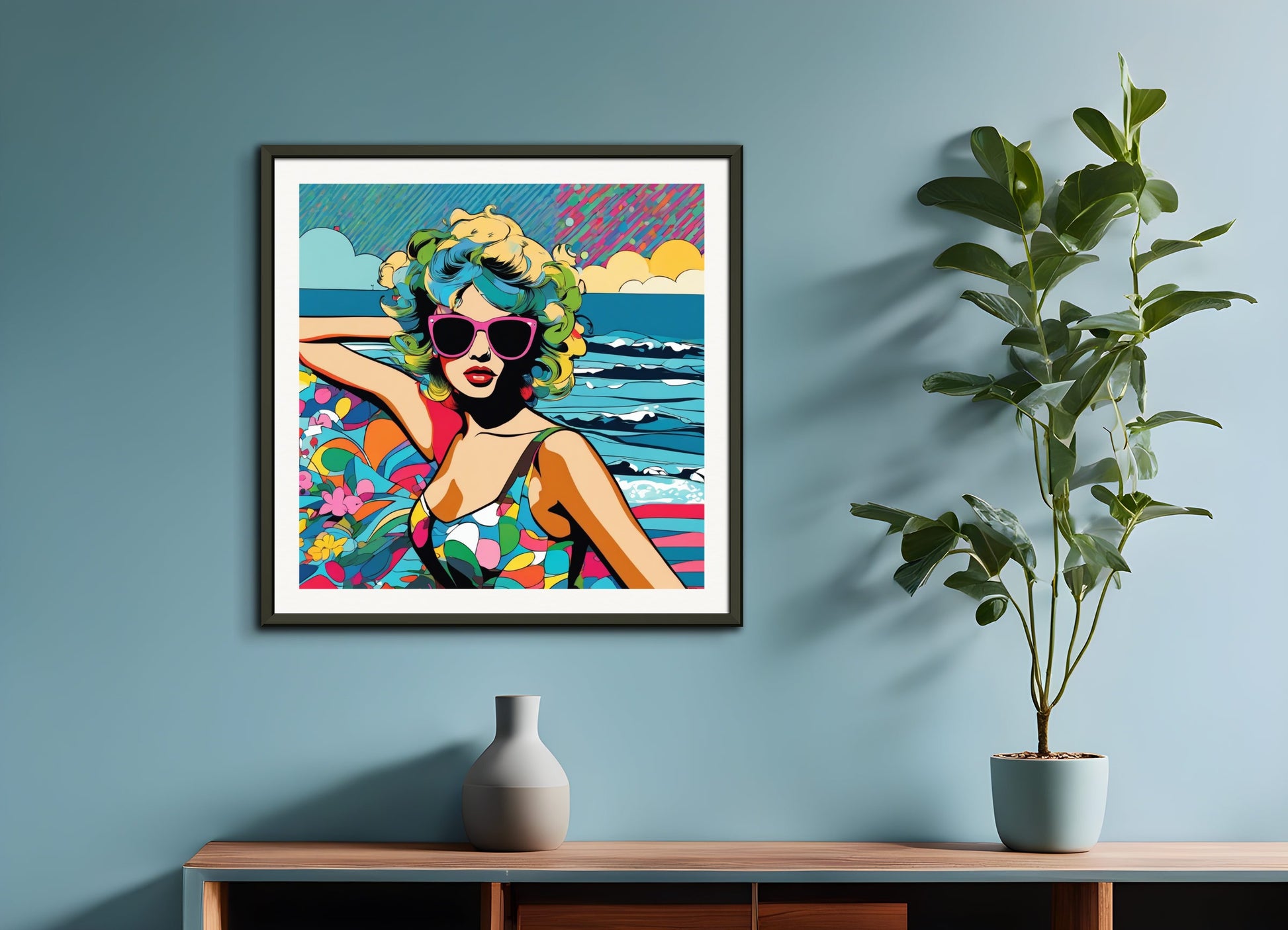 Poster with metal frame: Neo-pop art, Ocean