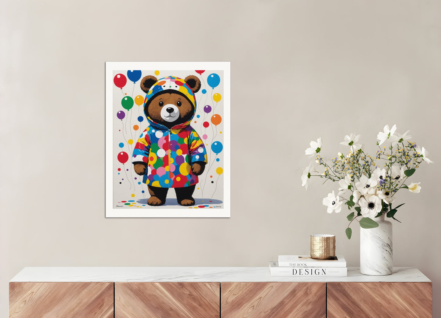 Poster: Contemporary Japanese kawaii artist, bear in costume plays