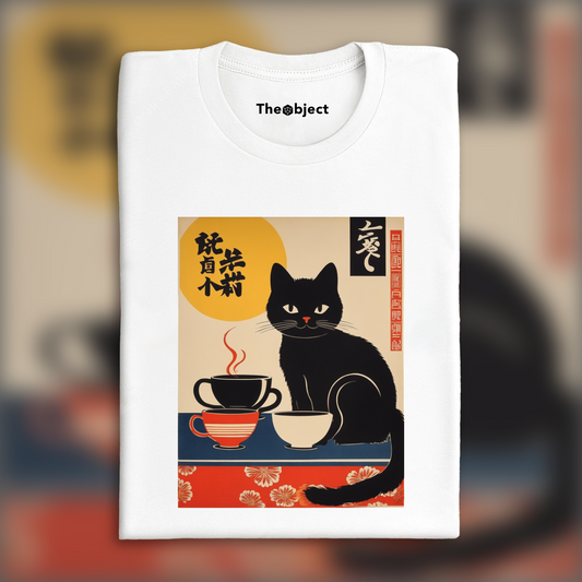 T-Shirt - Japanese vintage poster, a black cat drinking coffee - 296803188