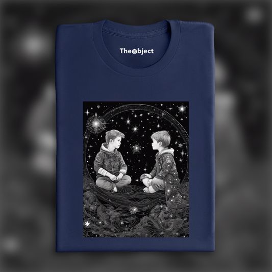 T-Shirt - Constellations beautiful drawing, black background, Astrology, twins boys - 3393867059