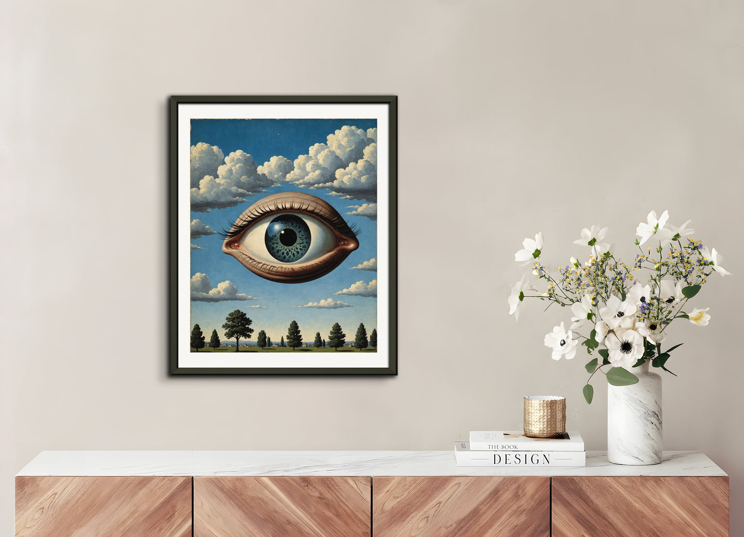 Poster with metal frame: Belgian surrealism, An eye in the sky