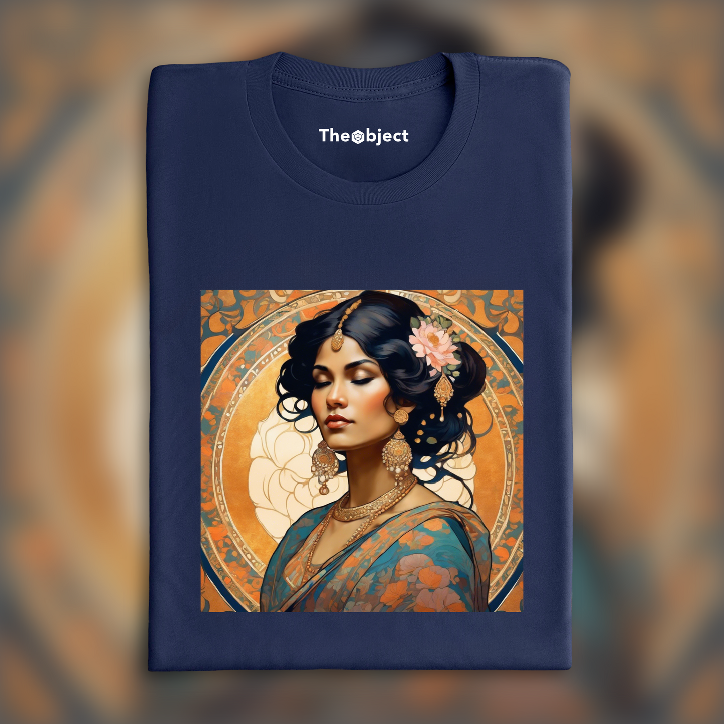 T-Shirt - Klimt rococo Mucha , Indian woman in sari portrait from side in the style of demure vintage Japanese  - 698678321