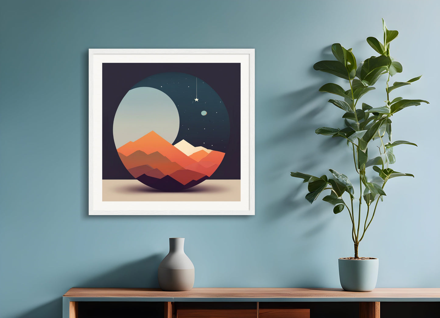 Poster with wood frame: Abstract minimalist art, Astronomy