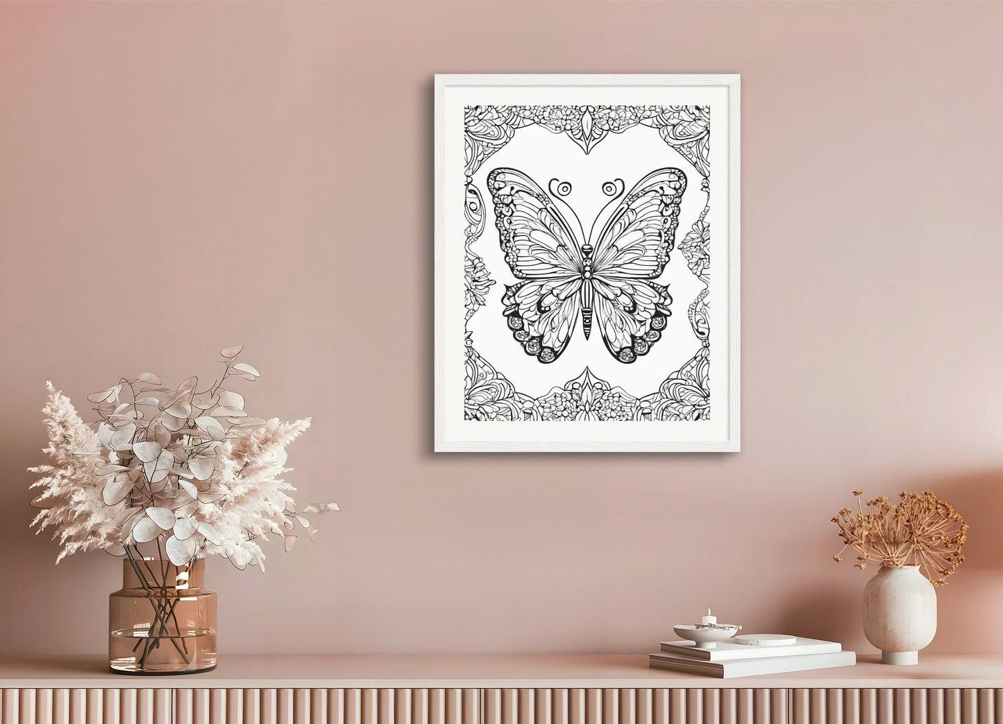 Poster with wood frame: Coloring page, Butterfly