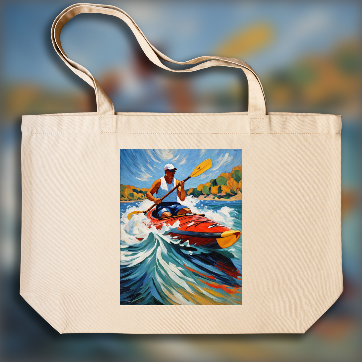 Tote bag - Fauvisme aux paysages colorés, Kayak sport  - 3119553058