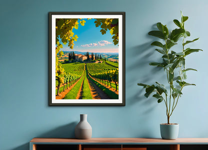 Poster with metal frame: Vineyard in Tuscany