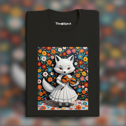 T-Shirt - Artiste contemporain japonais kawaï, renard dans une robe blanche joue du violon - 176679951