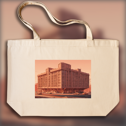 Tote bag - Symmetrical cinematography with a clean color palette, Brutalist architecture, city - 1555704176