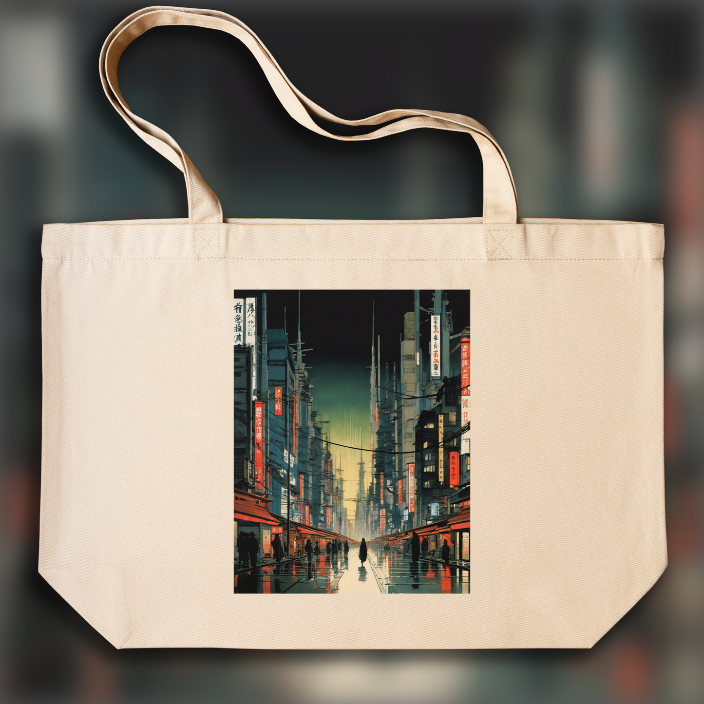 Tote bag - Poetic ukiyo-e views, fleeting moments, Ghost in the shell cybernetic city - 1342405119