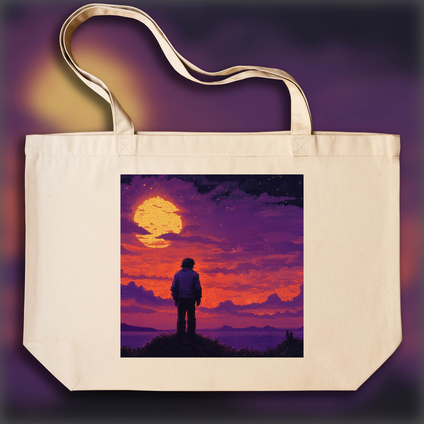 Tote bag - Jeu vidéo rétro, coucher de Soleil mystique