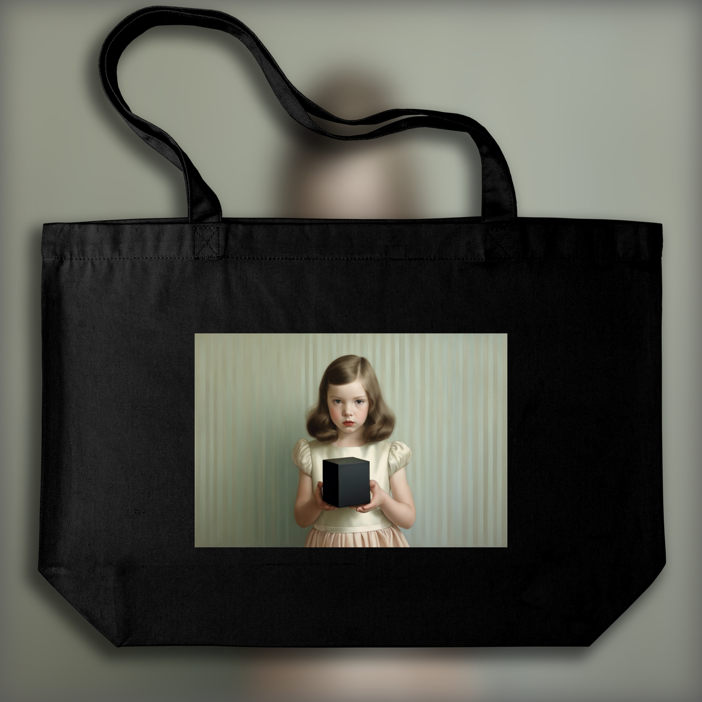 Tote bag - Formal portraits of children with aristocratic rigidity, Girl holding a mysterious black cube - 3409212965