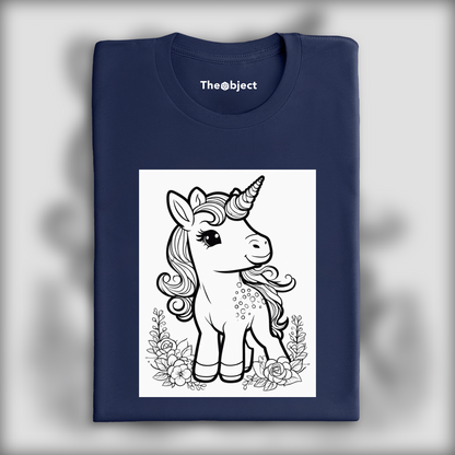 T-Shirt - Drawing for coloring, A baby cute unicorn - 1565265572