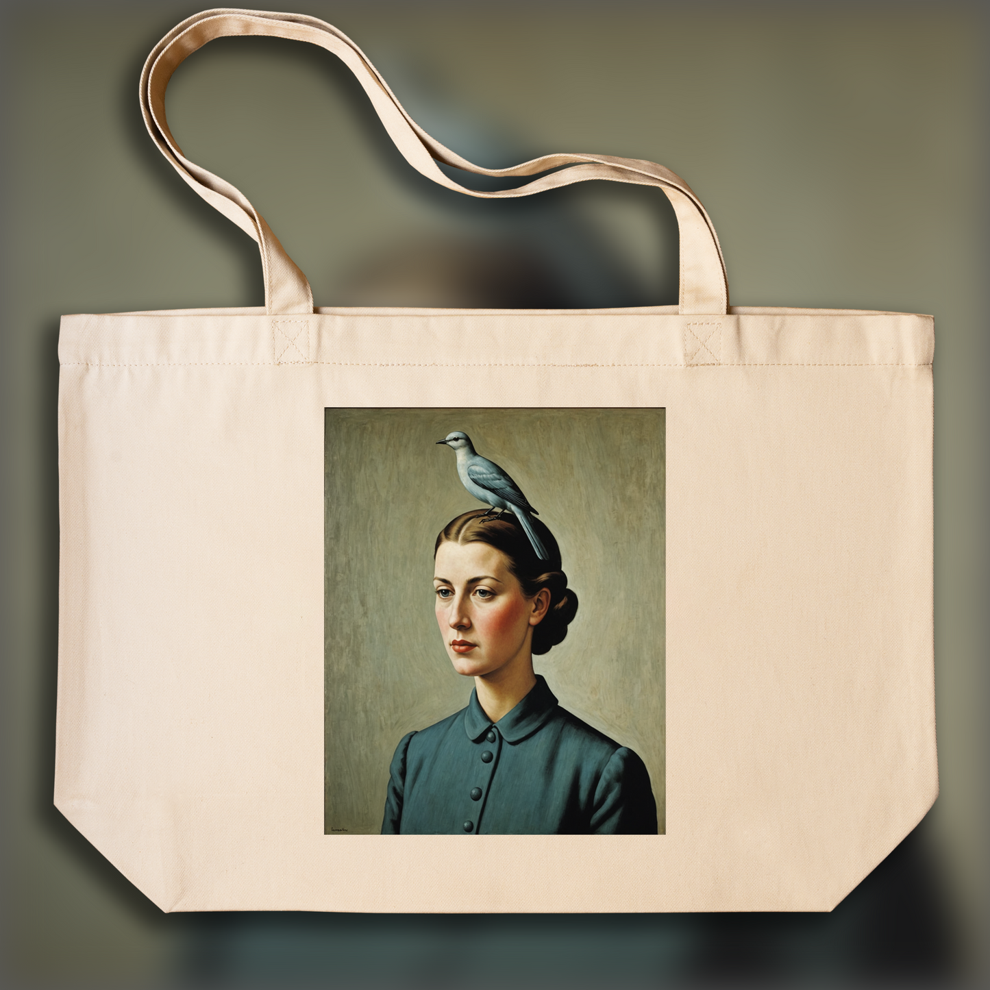 Tote bag - Belgian surrealism, A woman with a bird - 1627918147