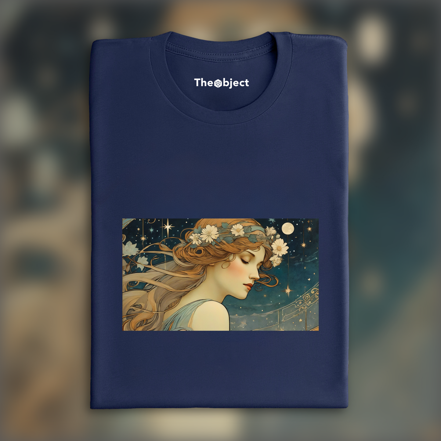 T-Shirt - Fusion enchantée de lignes ornées et de formes fluides, close up portrait of a women and starry night sky - 3970268897