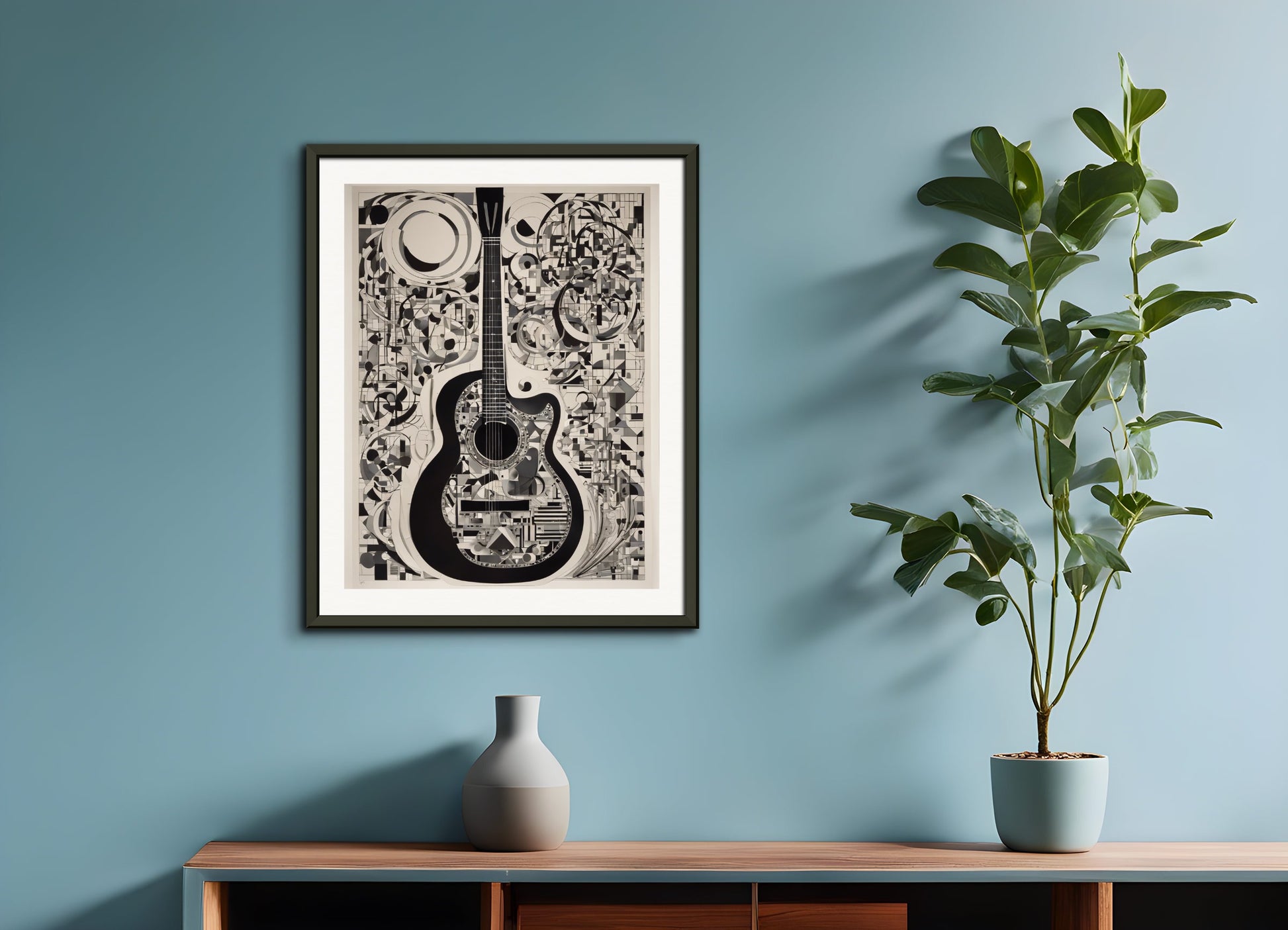 Poster with metal frame: Willi Baumeister, Guitar