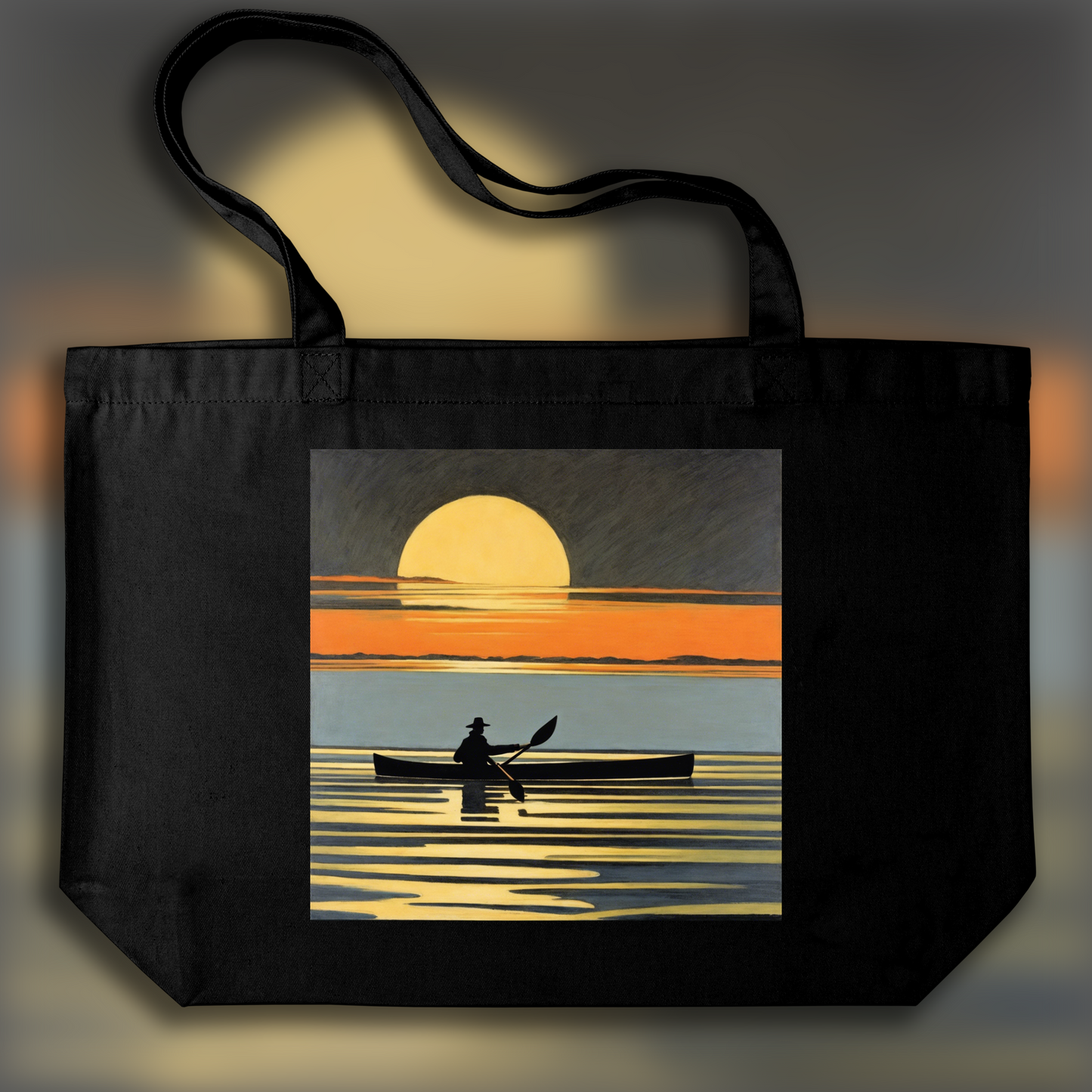 Tote bag - Symbolisme belge à la solitude obsédante, homme en kayak - 2073688938