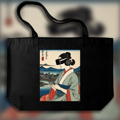 Tote bag - Poetic ukiyo-e views, fleeting moments, close up of a women with a virtual reality headset - 3996042591