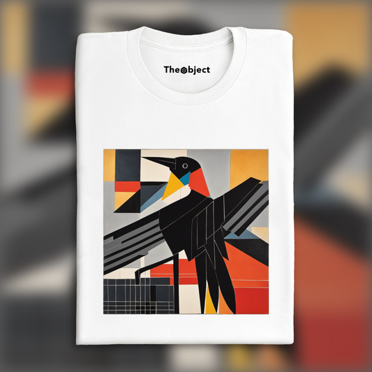 T-Shirt - Lines and geometric figures with floating shapes, playful abstract art, Crow - 2532480785