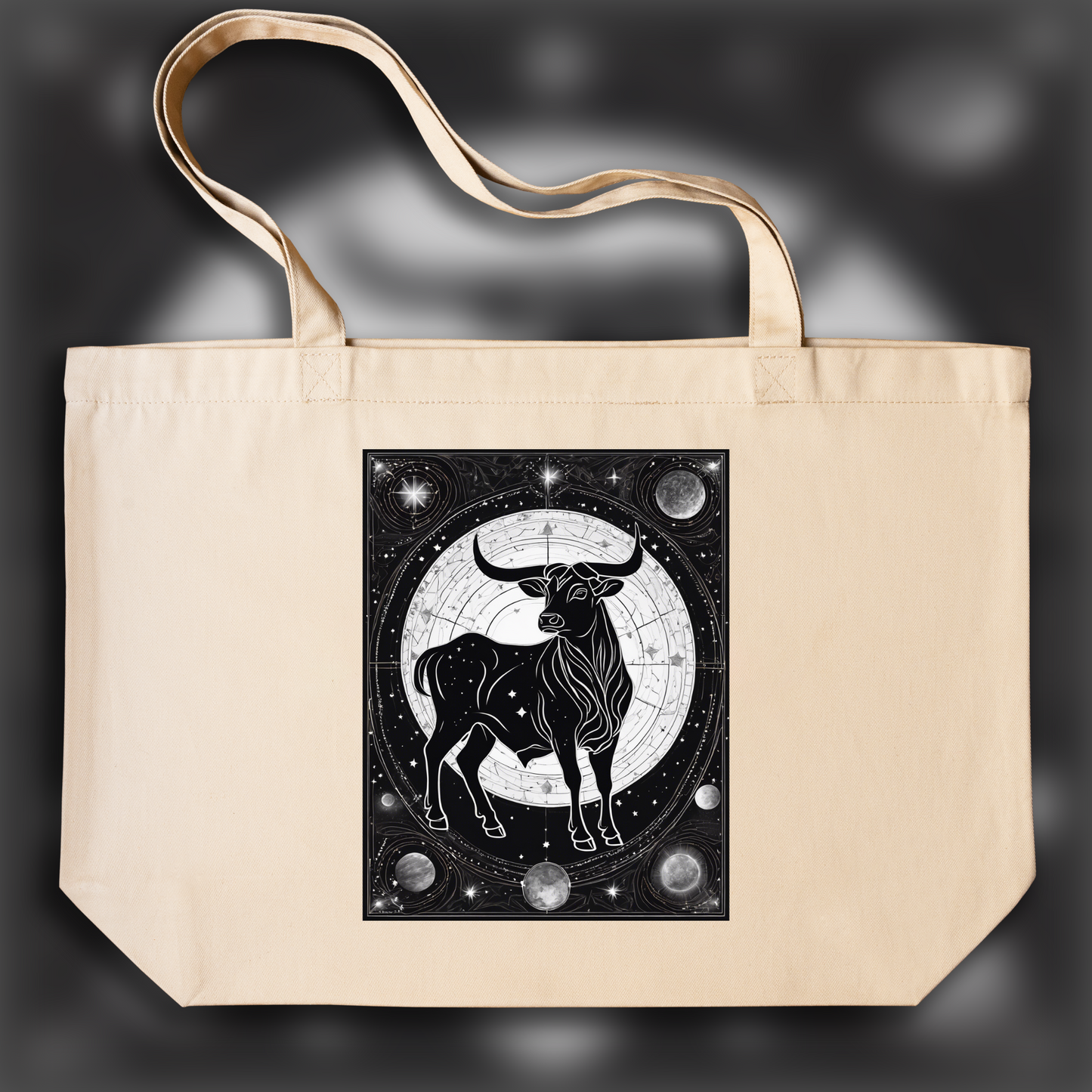 Tote bag - Constellations beautiful drawing, black background, Astrology, Taurus sign - 2178827303