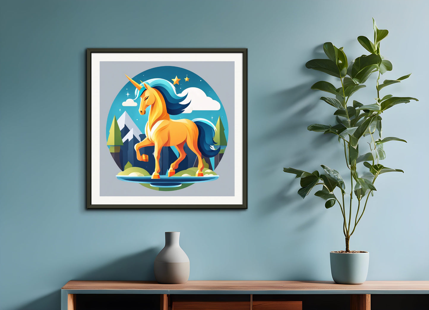 Poster with metal frame: Flat icon, Unicorn