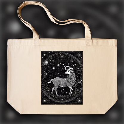 Tote bag - Constellations beautiful drawing, black background, Astrology, Aries sign - 3993773605