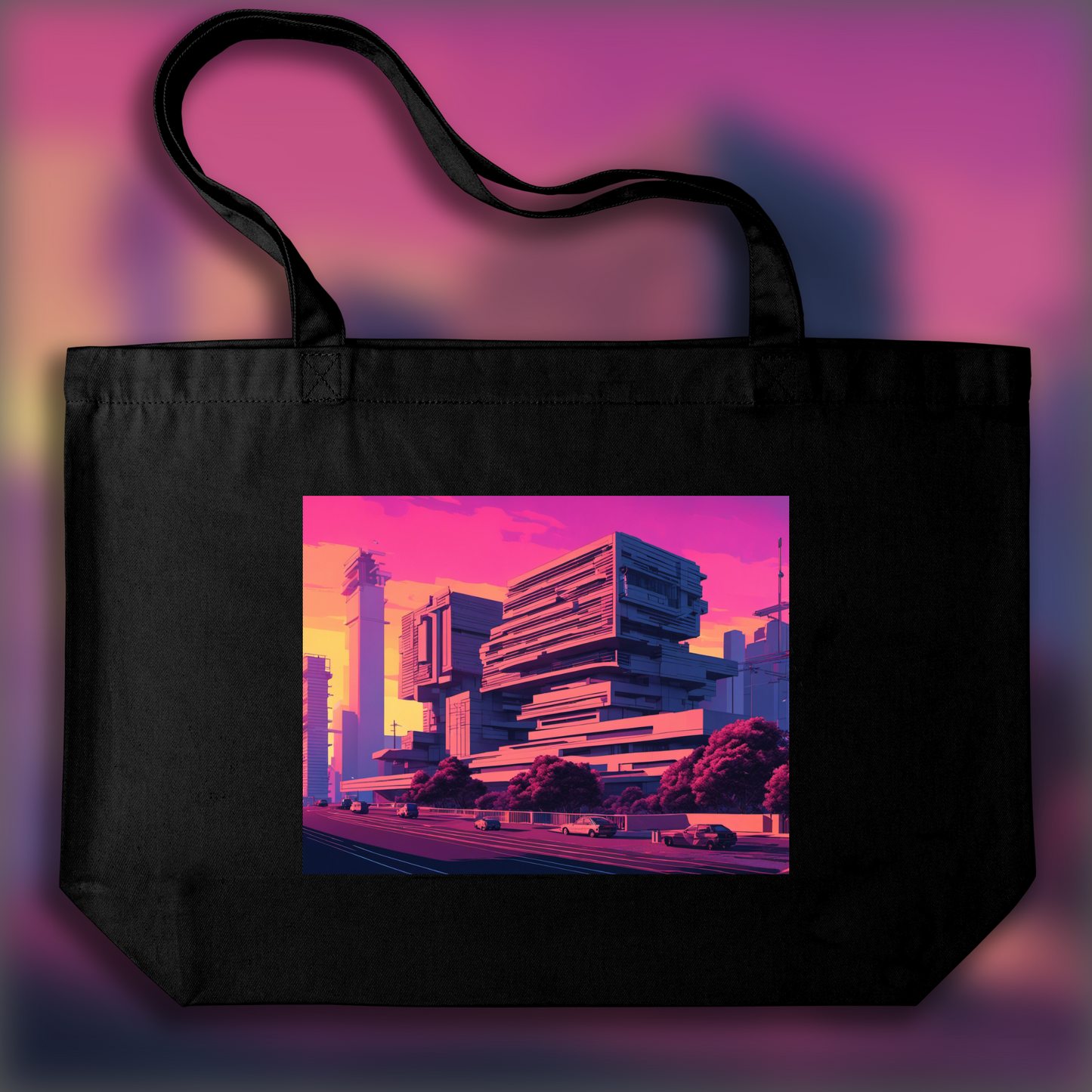 Tote bag - Vaporwave, Brutalist architecture, city - 218220864