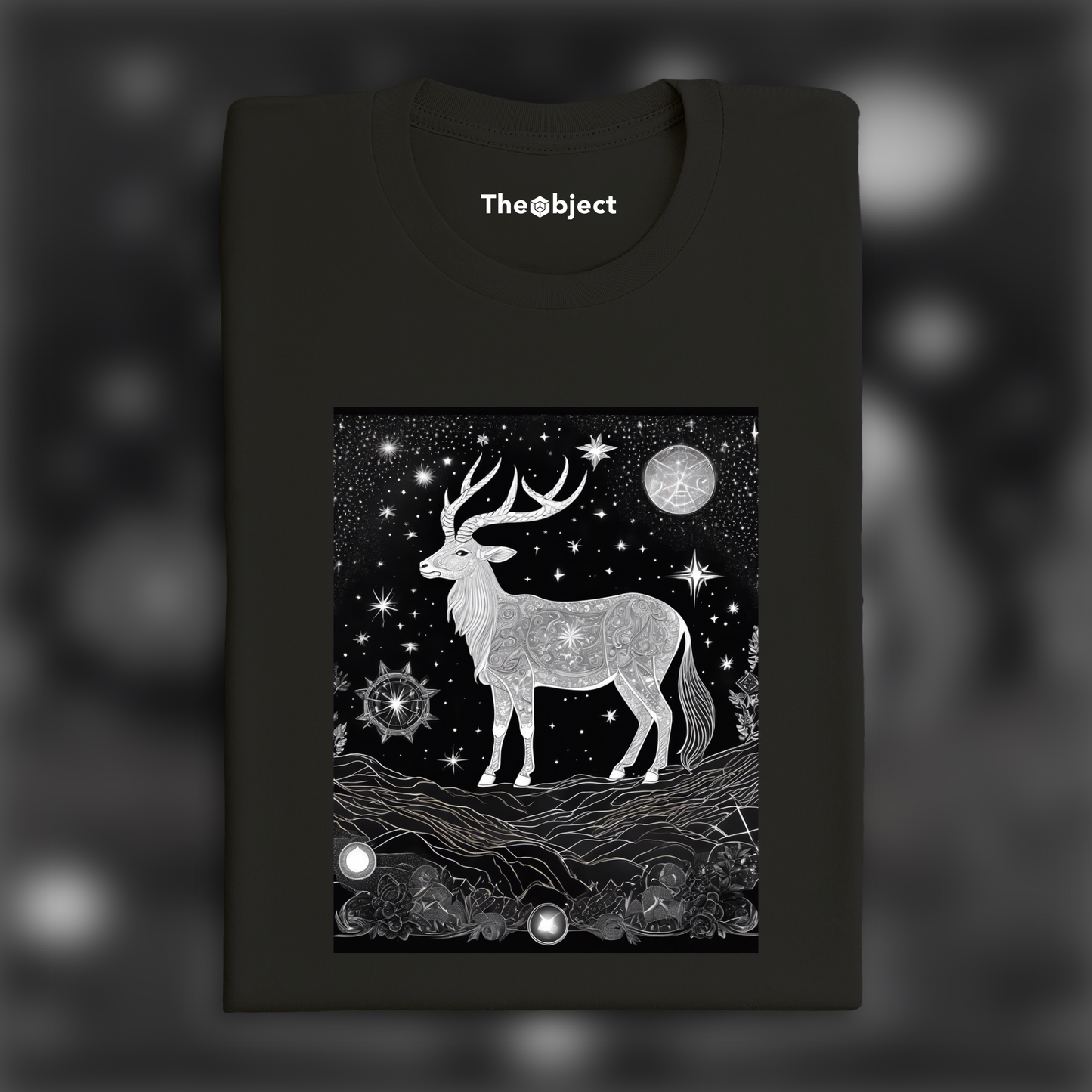 T-Shirt - Constellations beautiful drawing, black background, astrology, capricorn sign - 3486642870