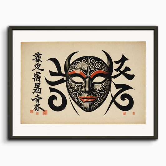 Poster: Vintage Japanese calligraphy, Carnival mask