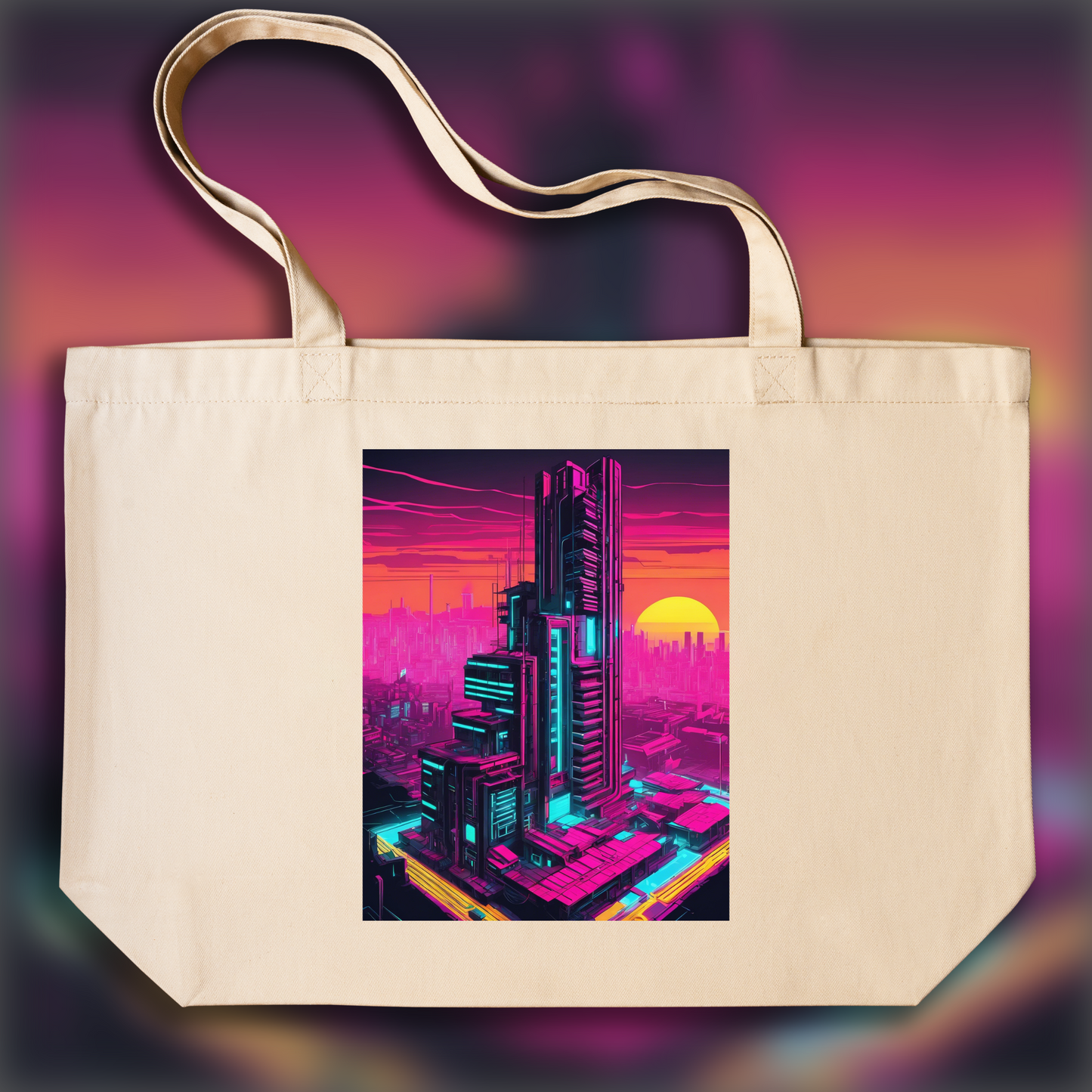 Tote bag - Neon punk, Brutalist architecture, city - 838434875