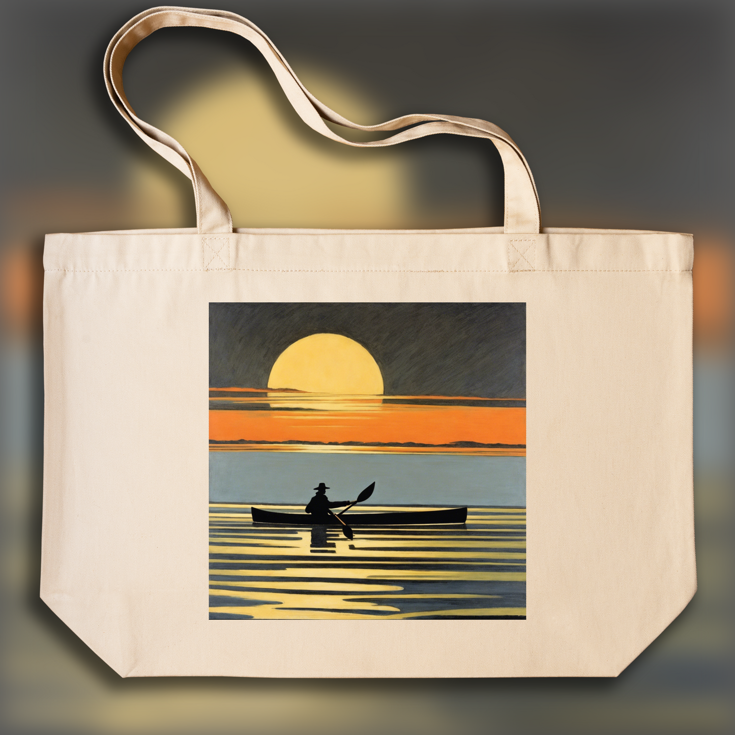 Tote bag - Symbolisme belge à la solitude obsédante, homme en kayak - 2073688938