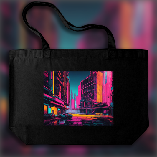 Tote bag - Neon punk, Brutalist architecture, city - 1369078049