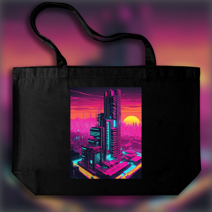 Tote bag - Neon punk, Brutalist architecture, city - 838434875