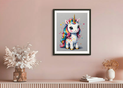 Poster with metal frame: Japanese contemporary Kawaii artist, A baby cute unicorn