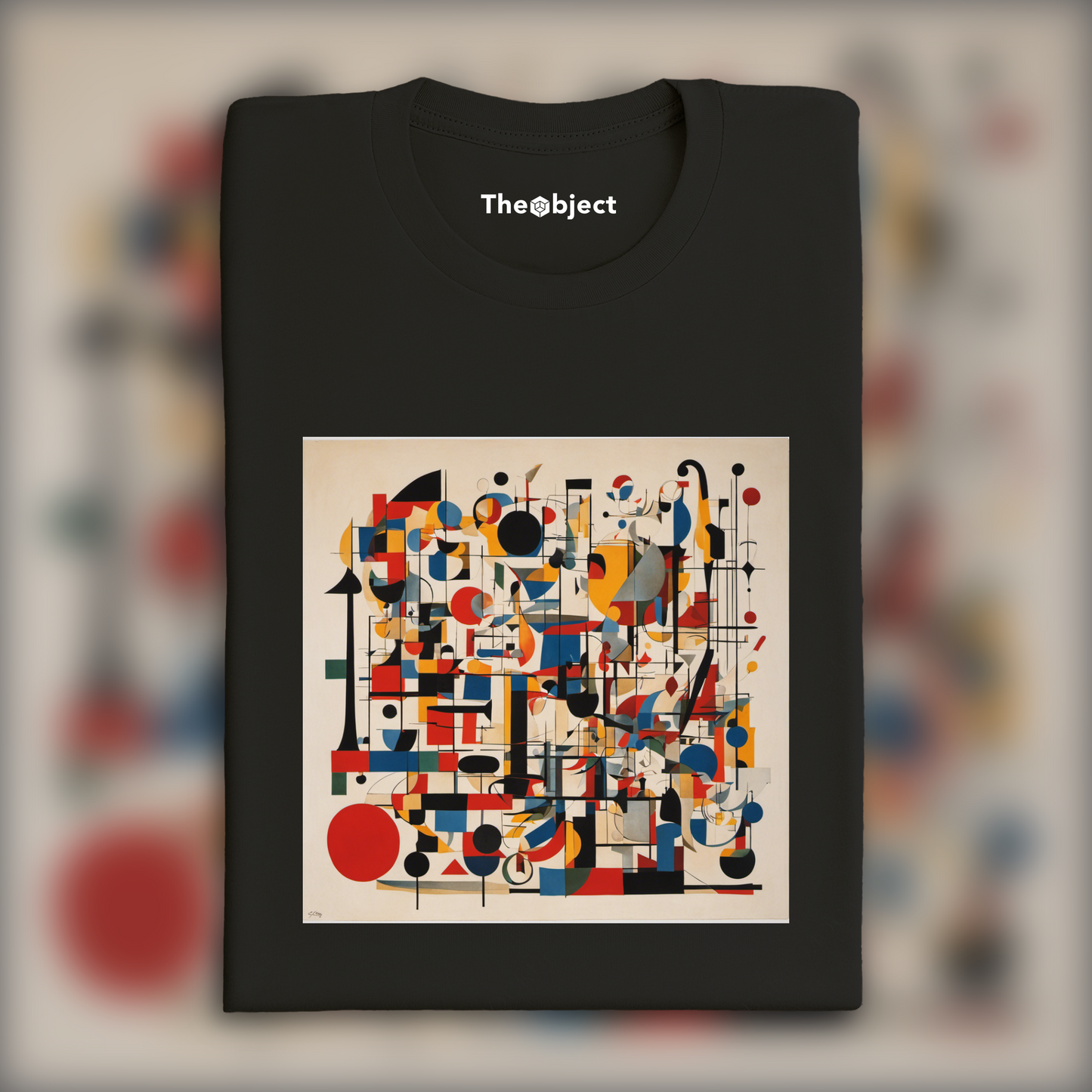 T-Shirt - Lines and geometric figures with floating shapes, playful abstract art, musical notes - 525824772