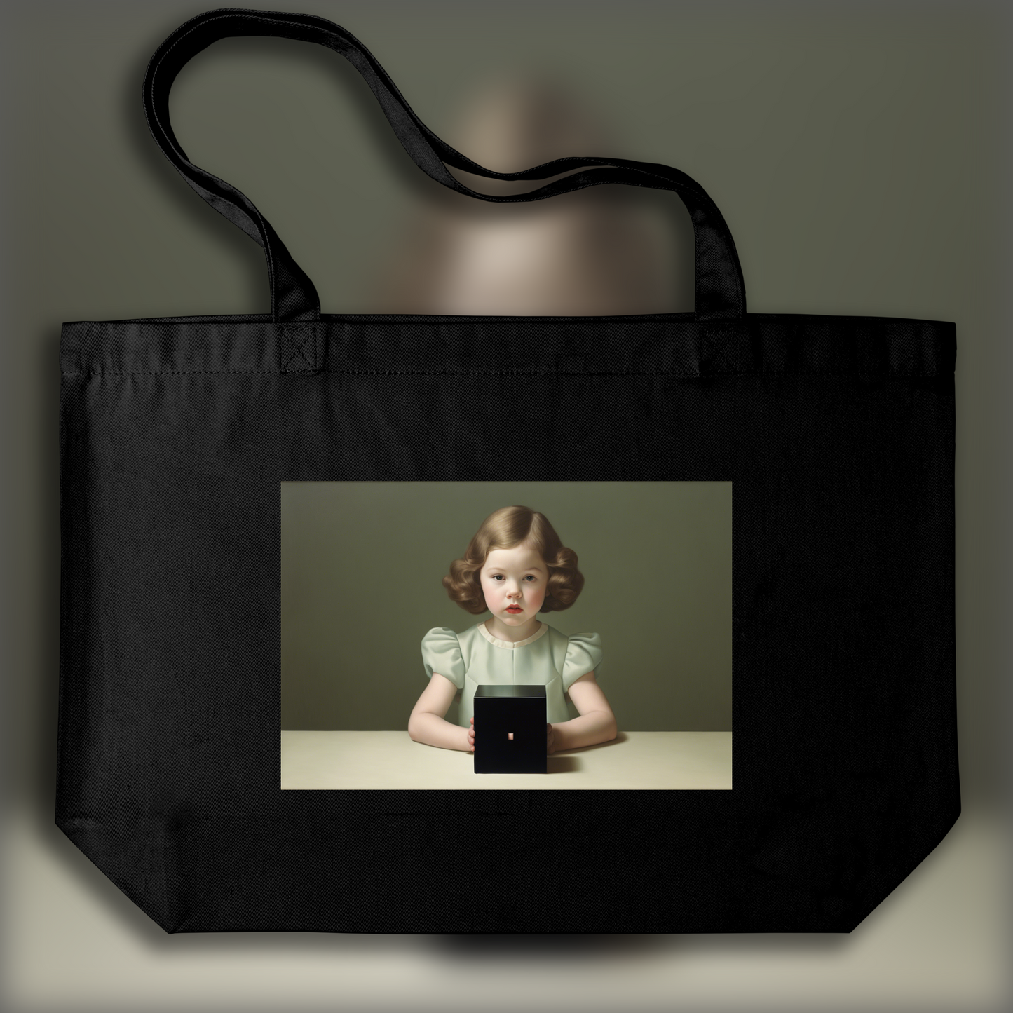 Tote bag - Formal portraits of children with aristocratic rigidity, Girl holding a mysterious black cube - 261773419