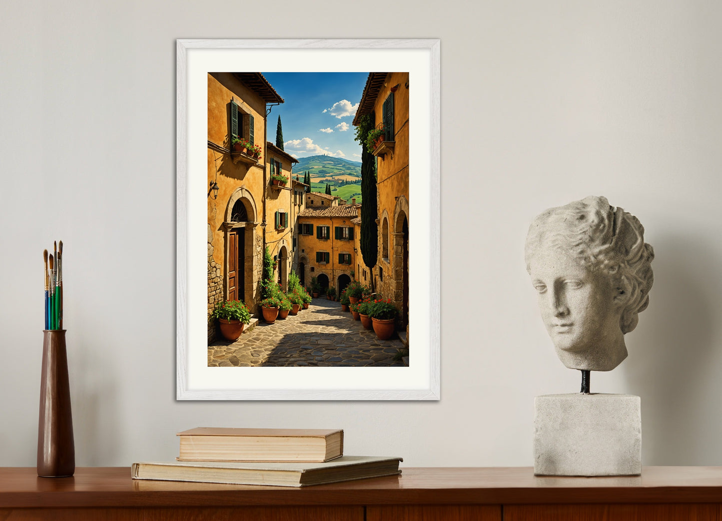 Poster with wood frame: Vineyard in Tuscany