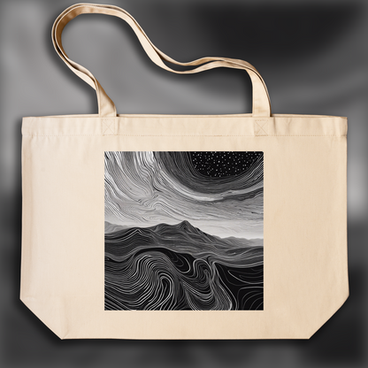 Tote bag - Topographic lines on cosmic background, Coffee - 2869873668