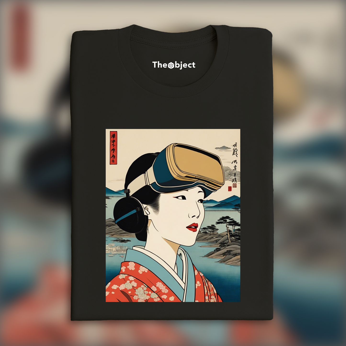 T-Shirt - Vues poétiques ukiyo-e, portrait d'une femme avec un casque de réalité virtuelle - 1854572671