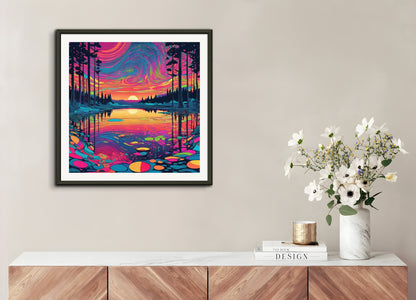 Poster with metal frame: Psychedelic art, Lake