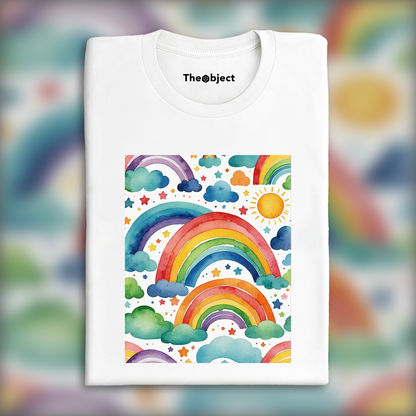 T-Shirt - Aquarelle enfantine, arc en ciel sur fond blanc - 2736742353