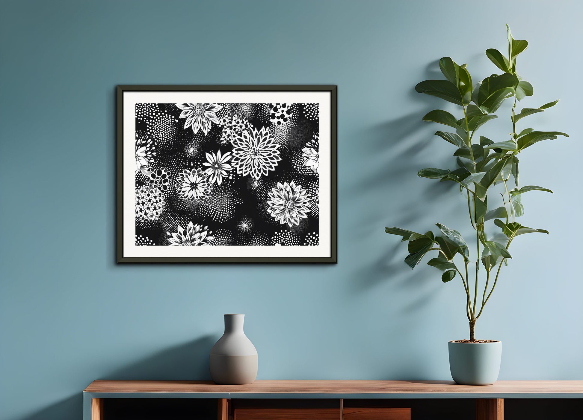 Poster with metal frame: Halftone dot, Flower