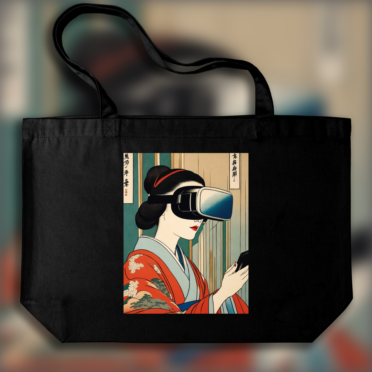 Tote bag - Poetic ukiyo-e views, fleeting moments, close up of a women with a virtual reality headset - 1903864258