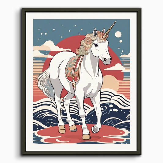 Poster: Ukiyo-e, A baby cute unicorn