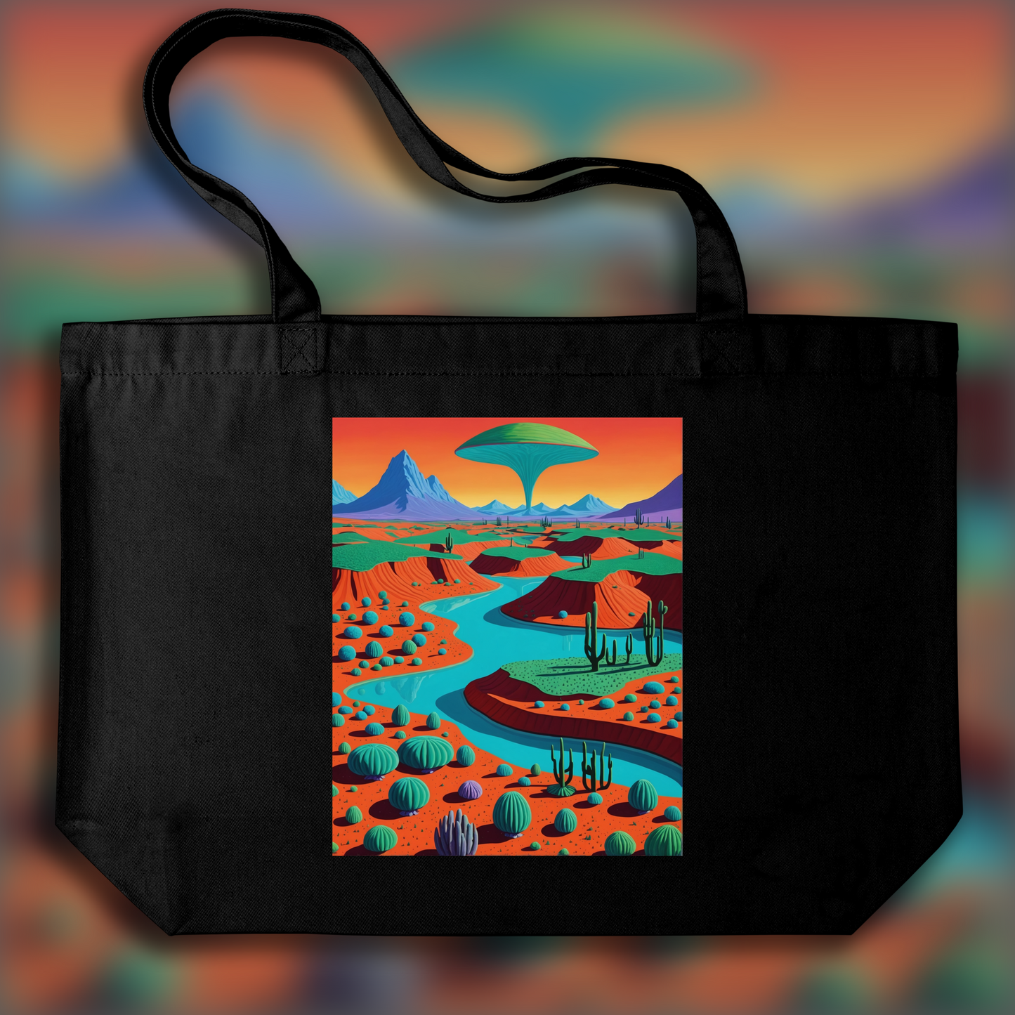 Tote bag - Œuvre solaire américaine mêlant pop art et hyperréalisme, Paysage exoplanète - 2545043940