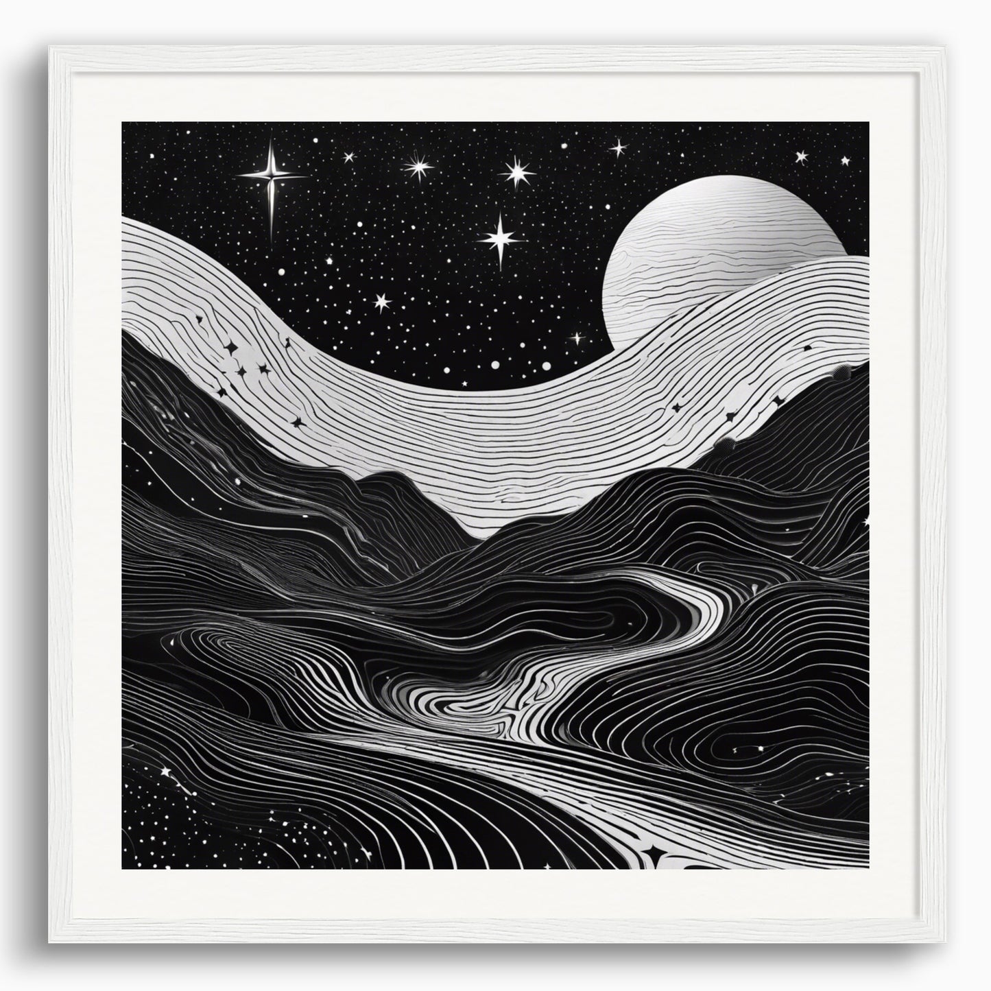 Poster: Monochrome art, topographic lines on a cosmic background, Coffee